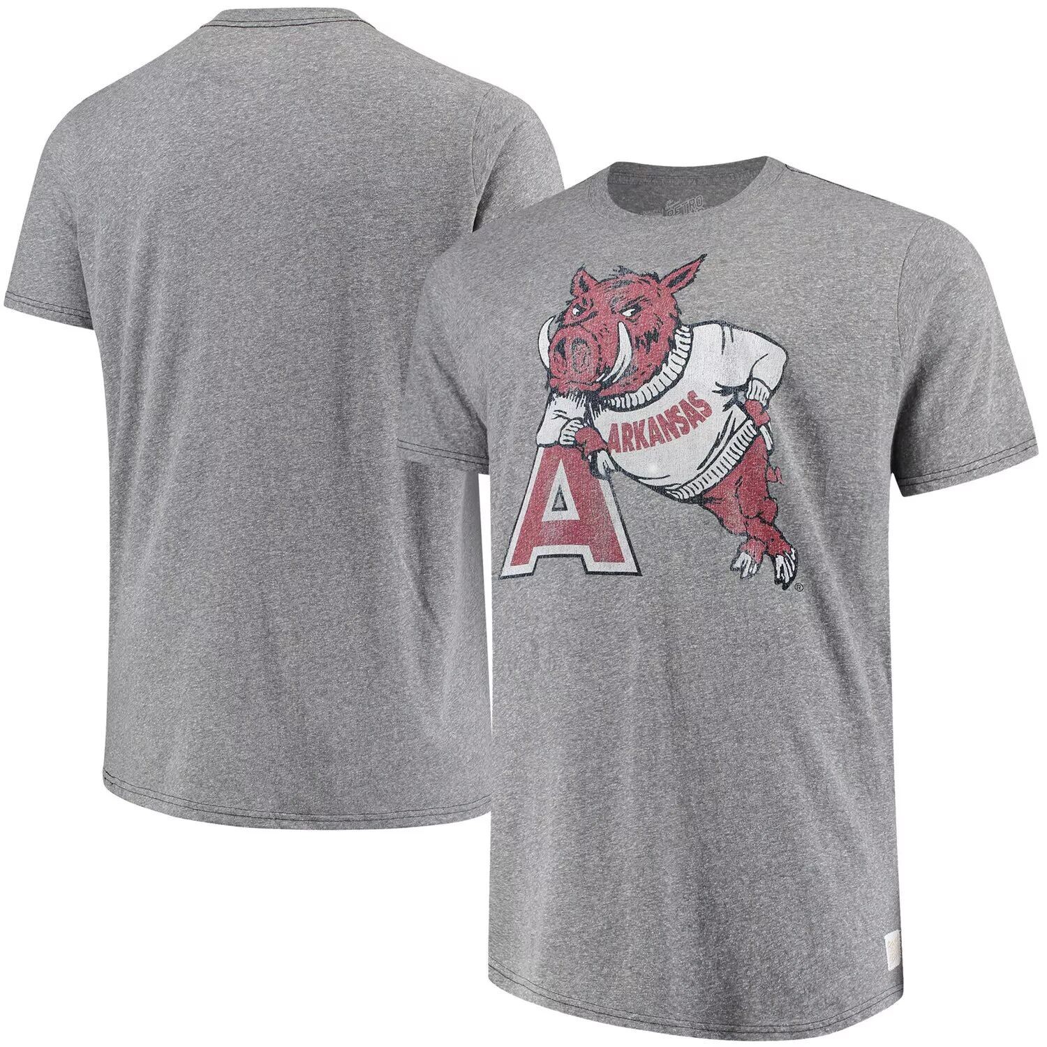 

Мужская оригинальная брендовая серая футболка в стиле ретро Arkansas Razorbacks Big & Tall Tri-Blend
