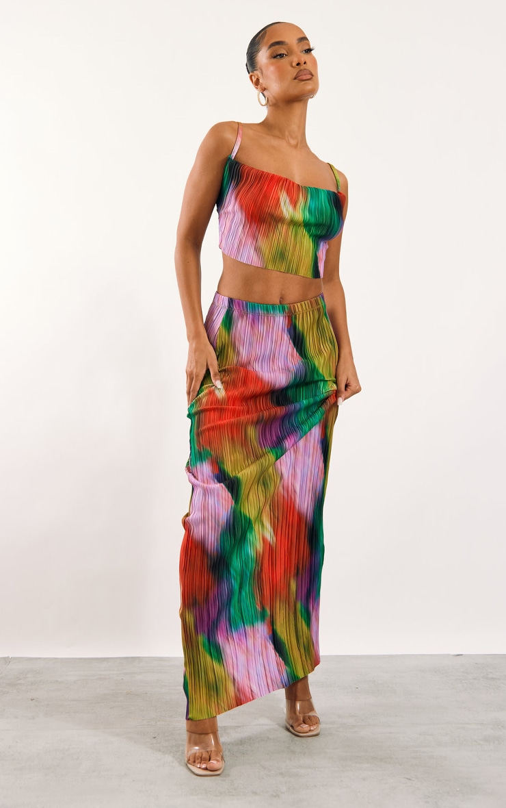 PrettyLittleThing Плиссированная длинная юбка с разноцветным принтом