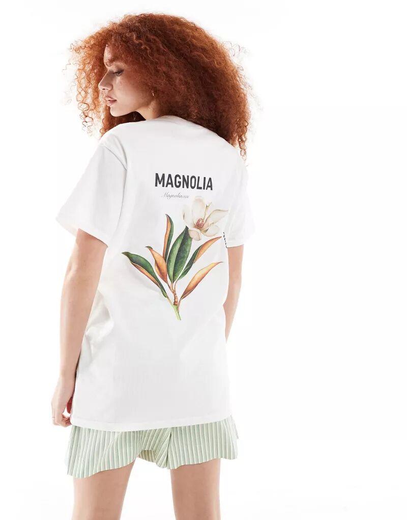 Белая футболка оверсайз с графическим принтом «Магнолия» на спине ASOS