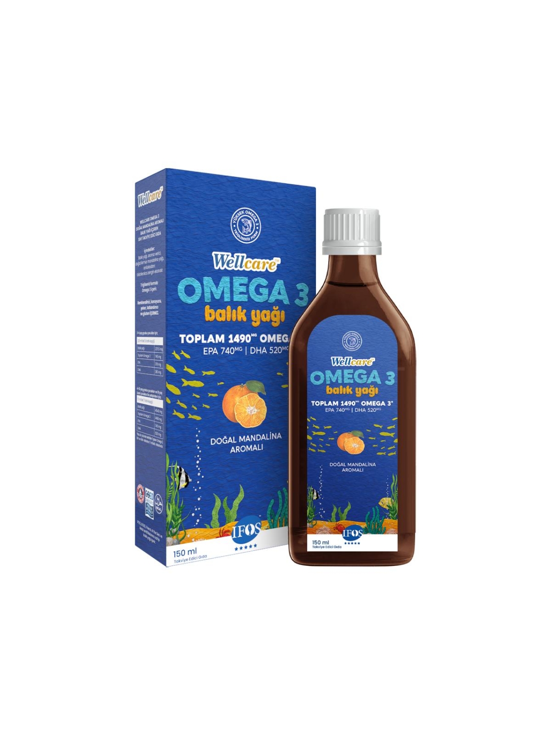 Wellcare Omega 3 Натуральный рыбий жир со вкусом мандарина 150 мл