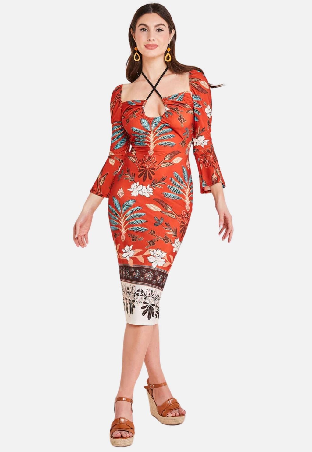 

Платье прямого кроя PRINTED TIE BACK MIDI Goddiva, оранжевый
