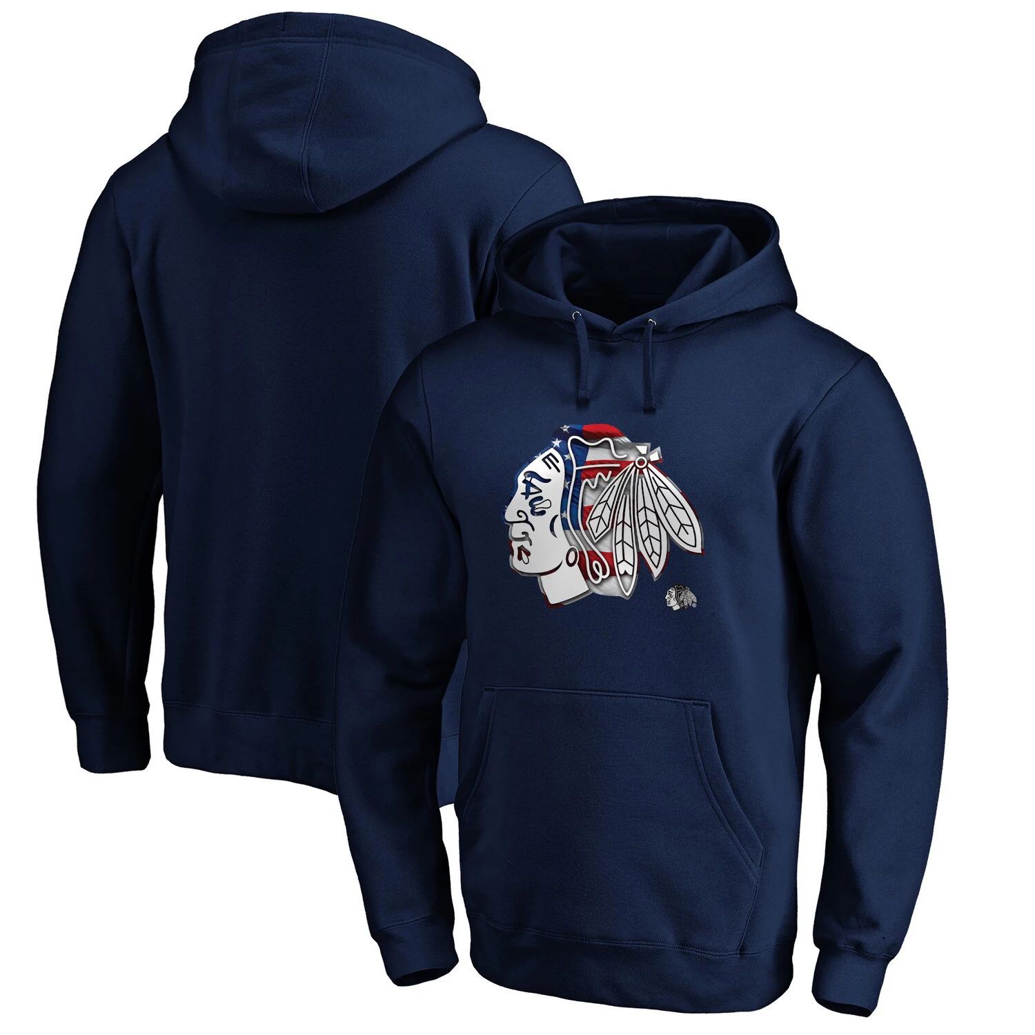 Мужской пуловер с капюшоном и логотипом Fanatics темно-синего цвета Chicago Blackhawks Banner Wave