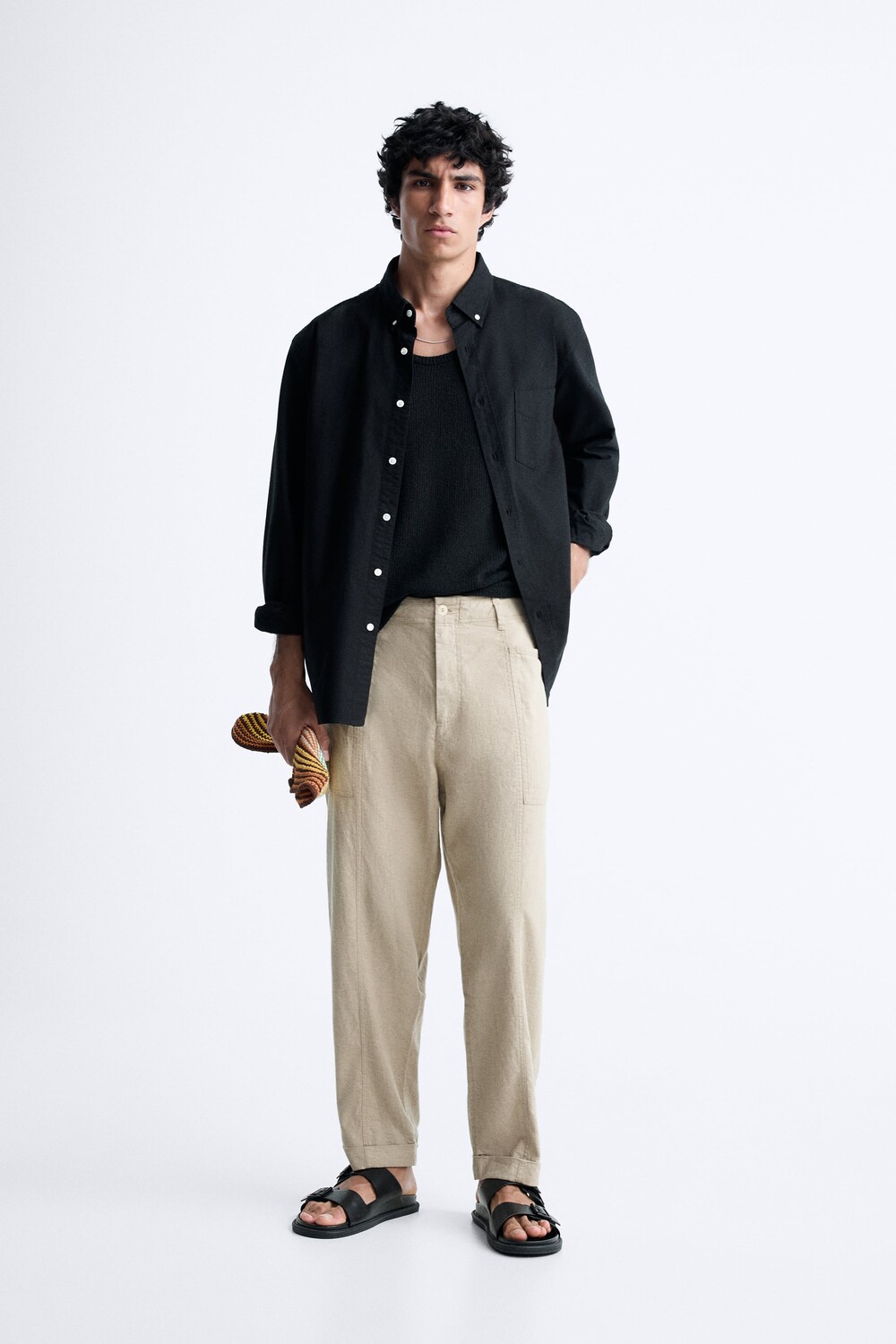 

Брюки из льна и лиокелла Zara, верблюд, Серый
