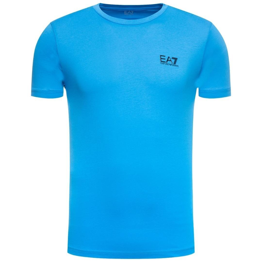 Ярко-синяя футболка с v-образным вырезом и логотипом бренда на груди EA7, синий