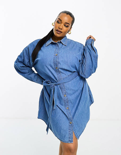 

Джинсовое платье мини с поясом ASOS DESIGN Curve