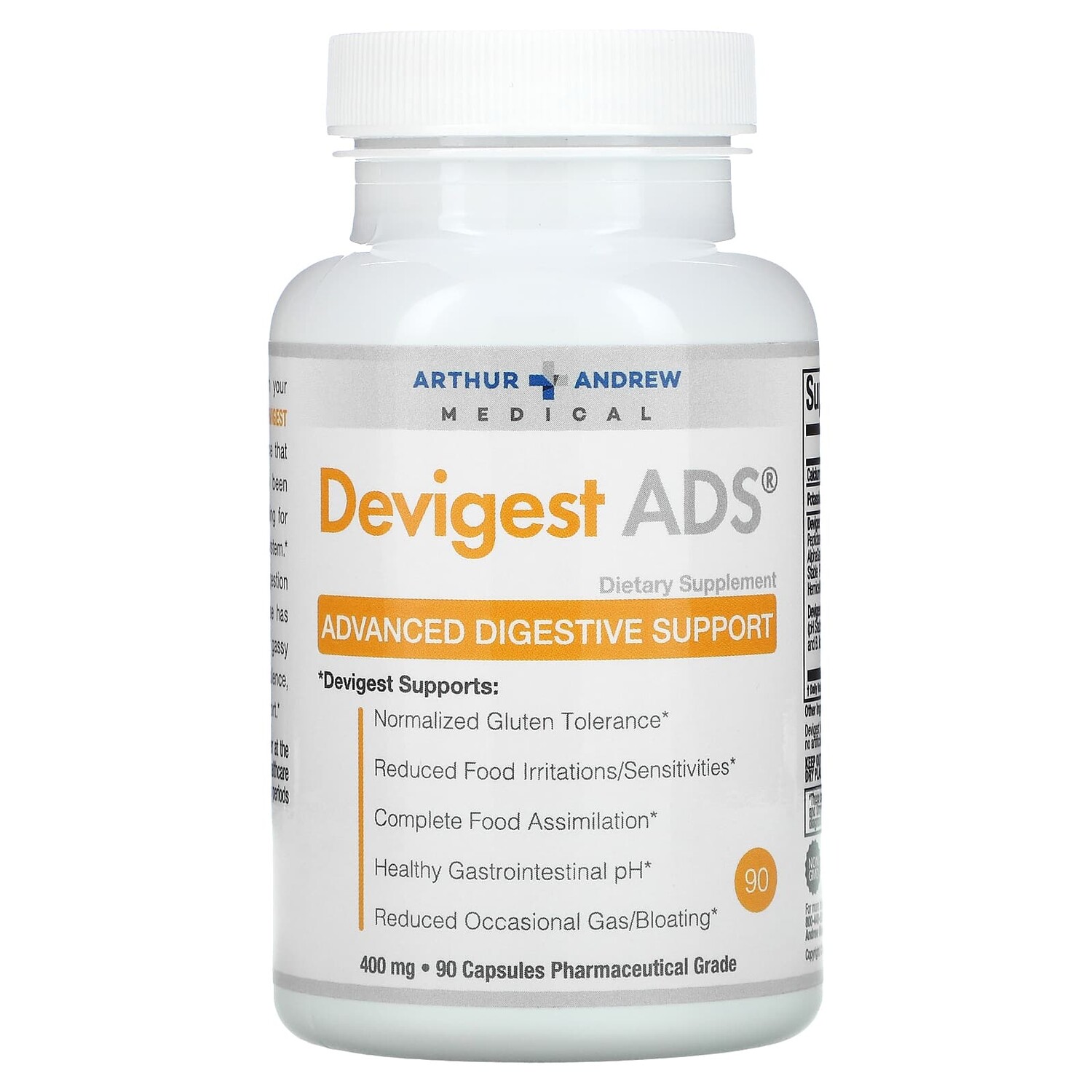 

Devigest ADS, улучшенная поддержка пищеварения, 400 мг, 90 капсул, Arthur Andrew Medical