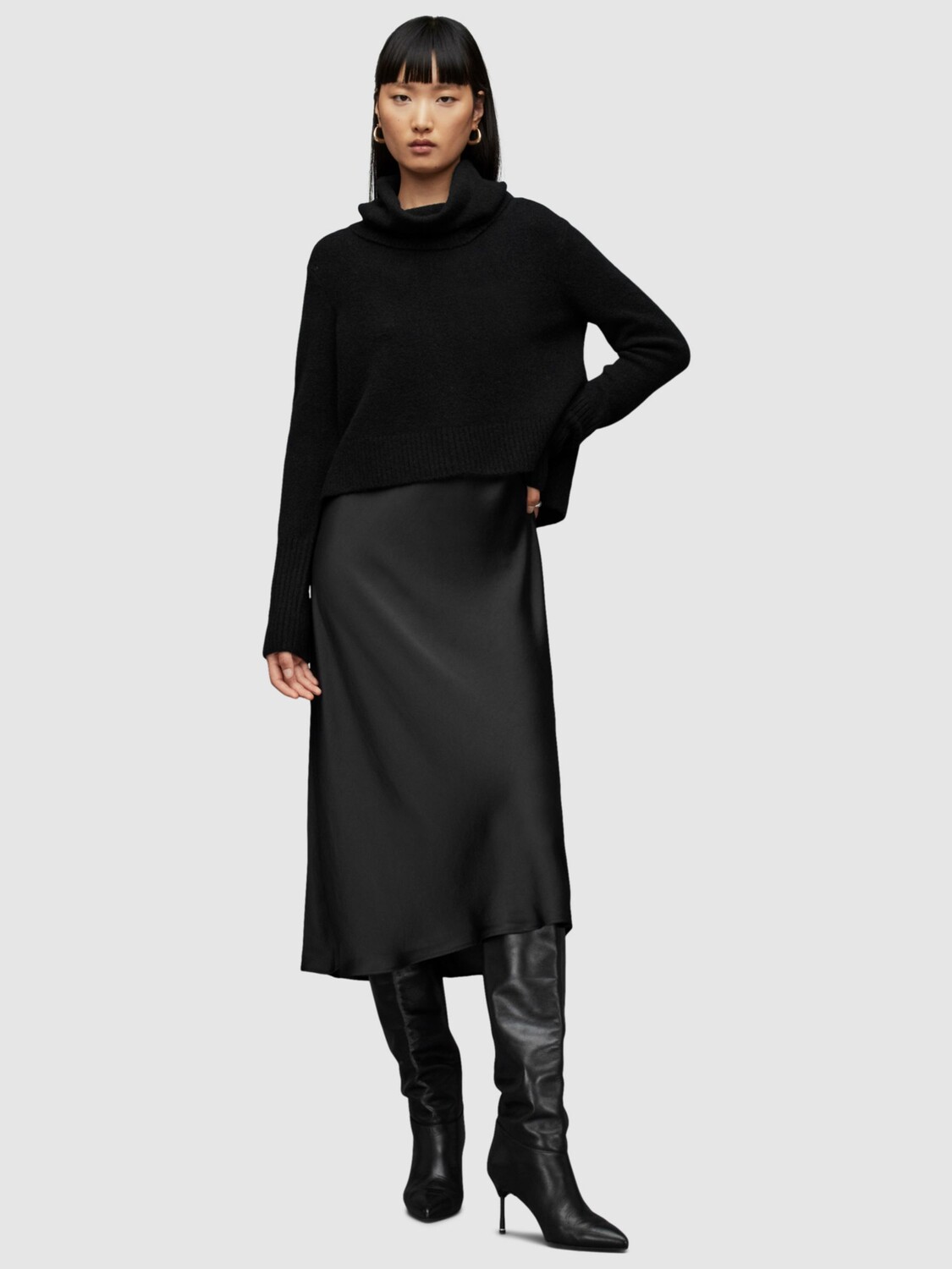 

Платье-комбинация с высоким воротником AllSaints Tierny 2-в-1, черное