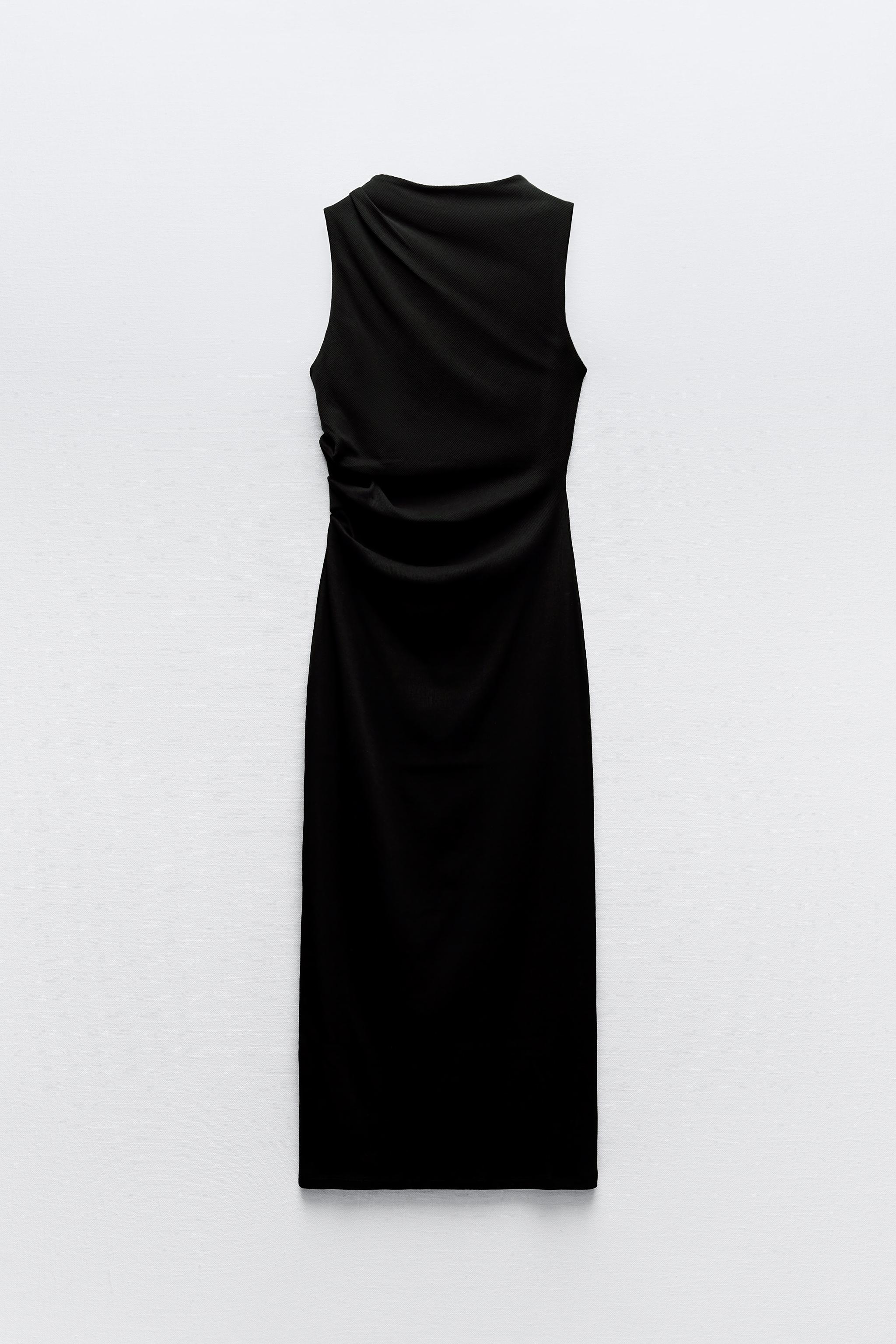 Платье миди без рукавов с круглым вырезом ZARA, черный