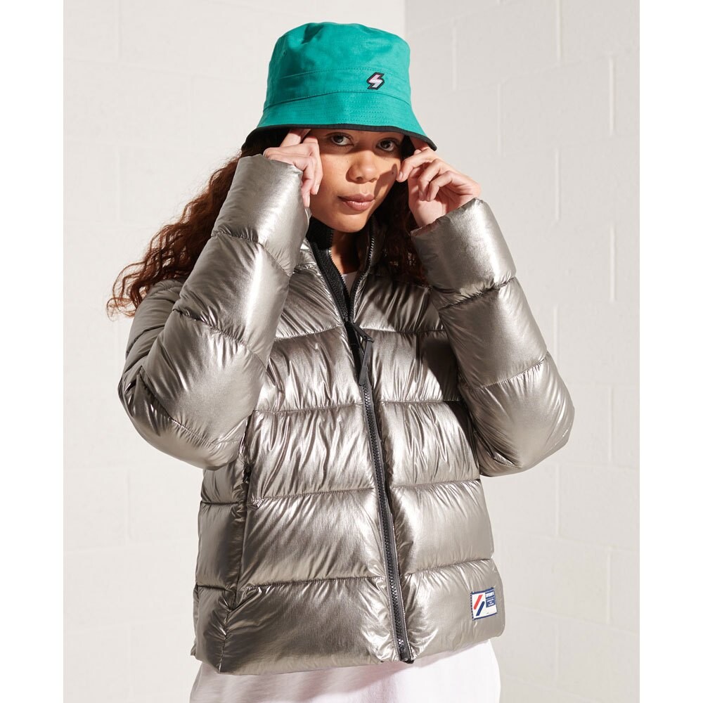 

Куртка Superdry Cropped Puffer, серебряный, Серый