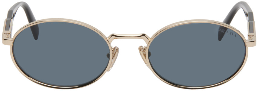 

Золотые и черные овальные солнцезащитные очки Prada Eyewear