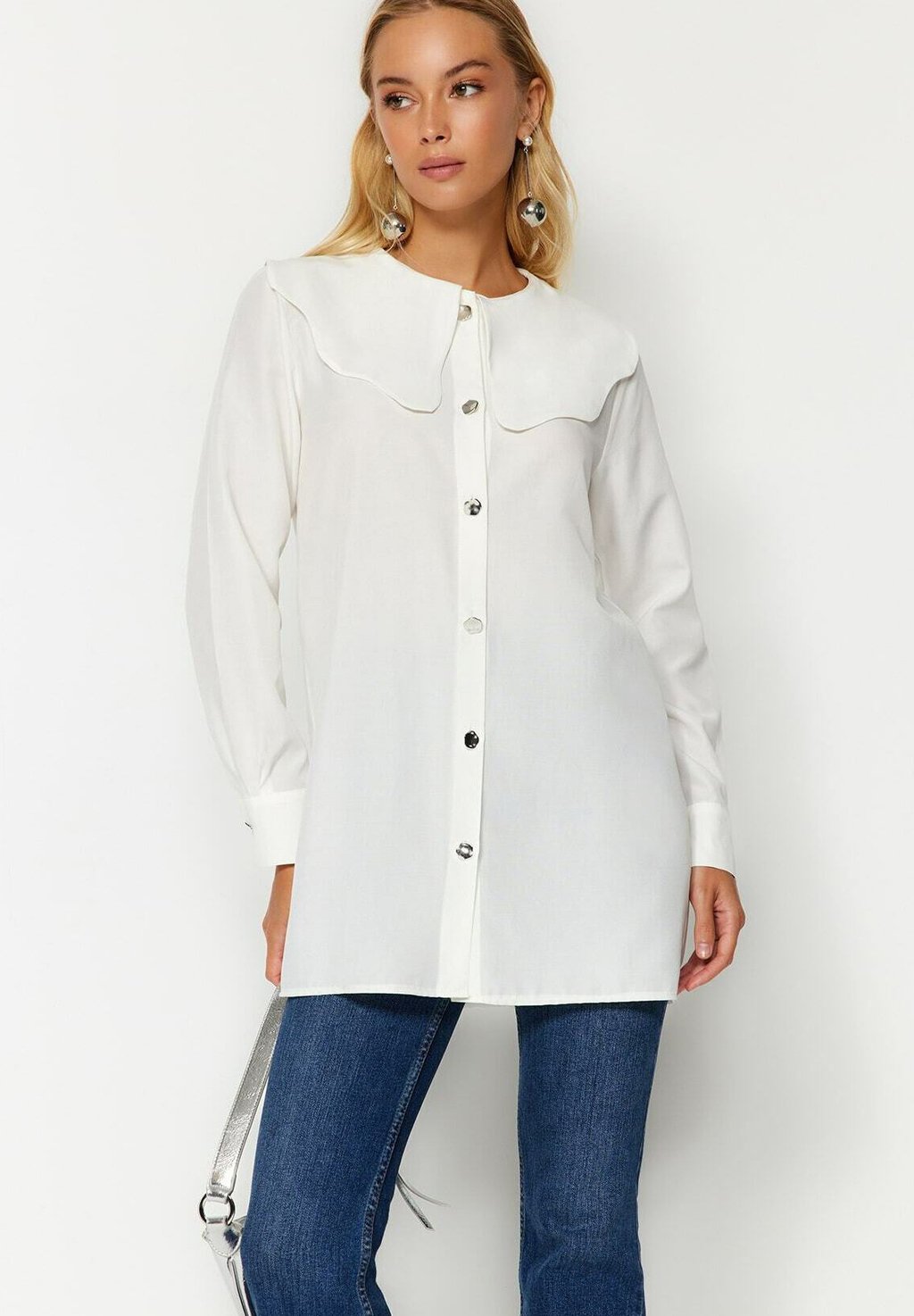 Блузка-рубашка GEWOONTJES Trendyol Modest, цвет white блузка рубашка trendyol modest цвет white