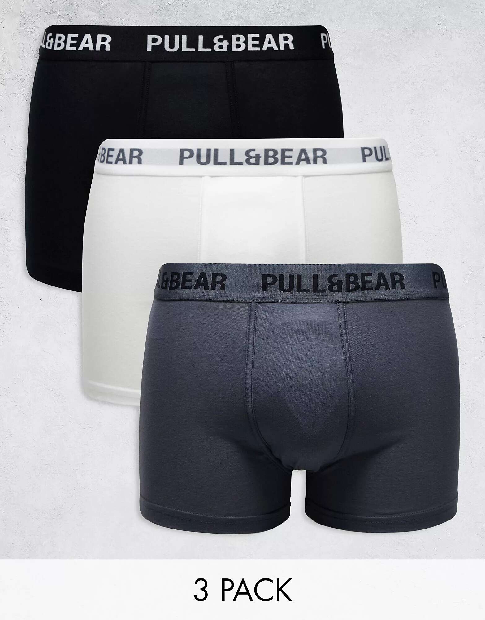 

Три пары боксеров Pull&Bear с контрастным поясом белого, серого и черного цветов