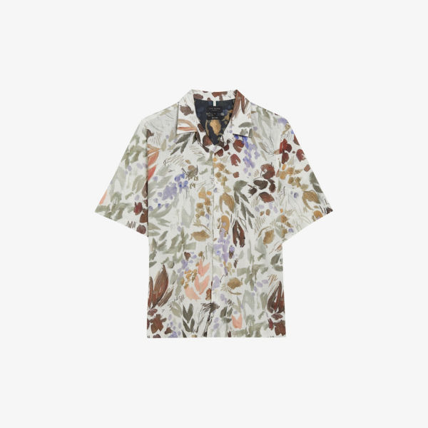 Рубашка свободного кроя из смеси льна и хлопка с цветочным принтом moselle Ted Baker, цвет stone