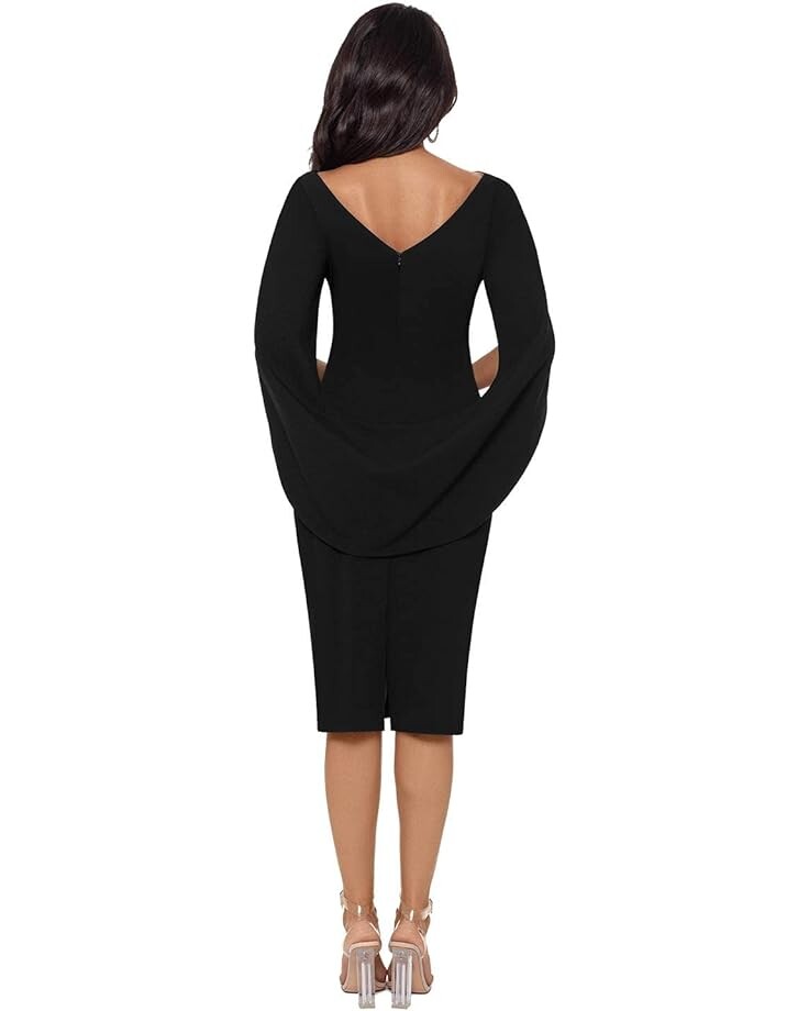 

Платье Betsy & Adam Short Ruched Crepe Drape Back Sleeve, черный