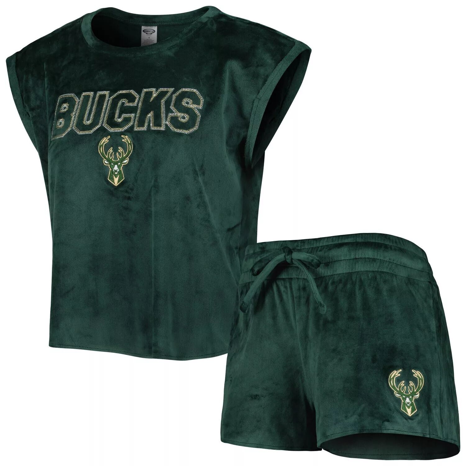 

Женский комплект для сна с футболкой и шортами для сна Concepts Sport Hunter Green Milwaukee Bucks Intermission
