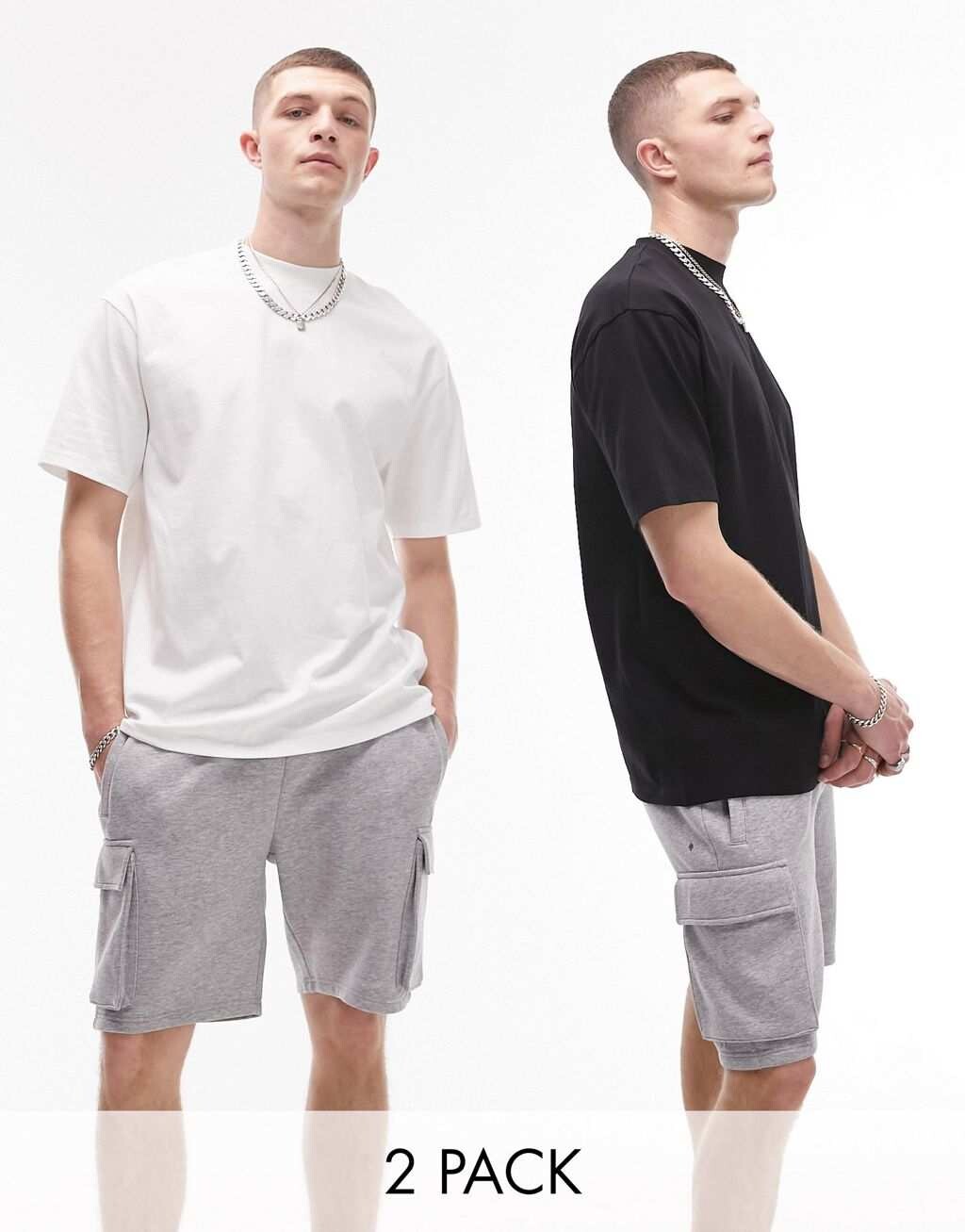 

Комплект из 2 футболок оверсайз белого и черного цветов Topman, Черный