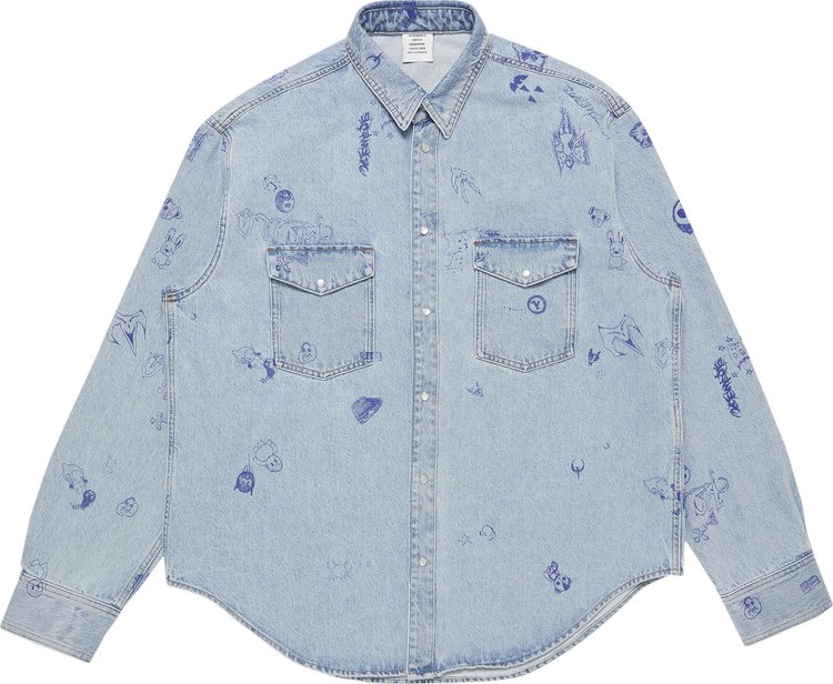 

Рубашка Vetements Scribbled Denim 'Blue', синий