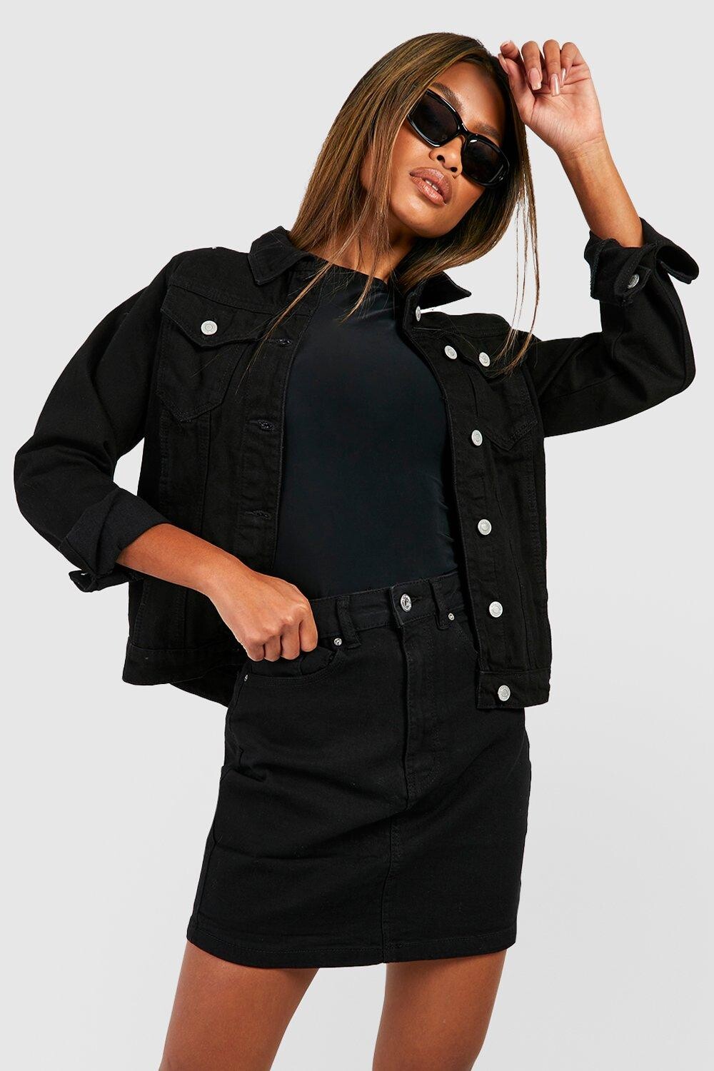 

Базовая юбка из денима стрейч Boohoo, черный