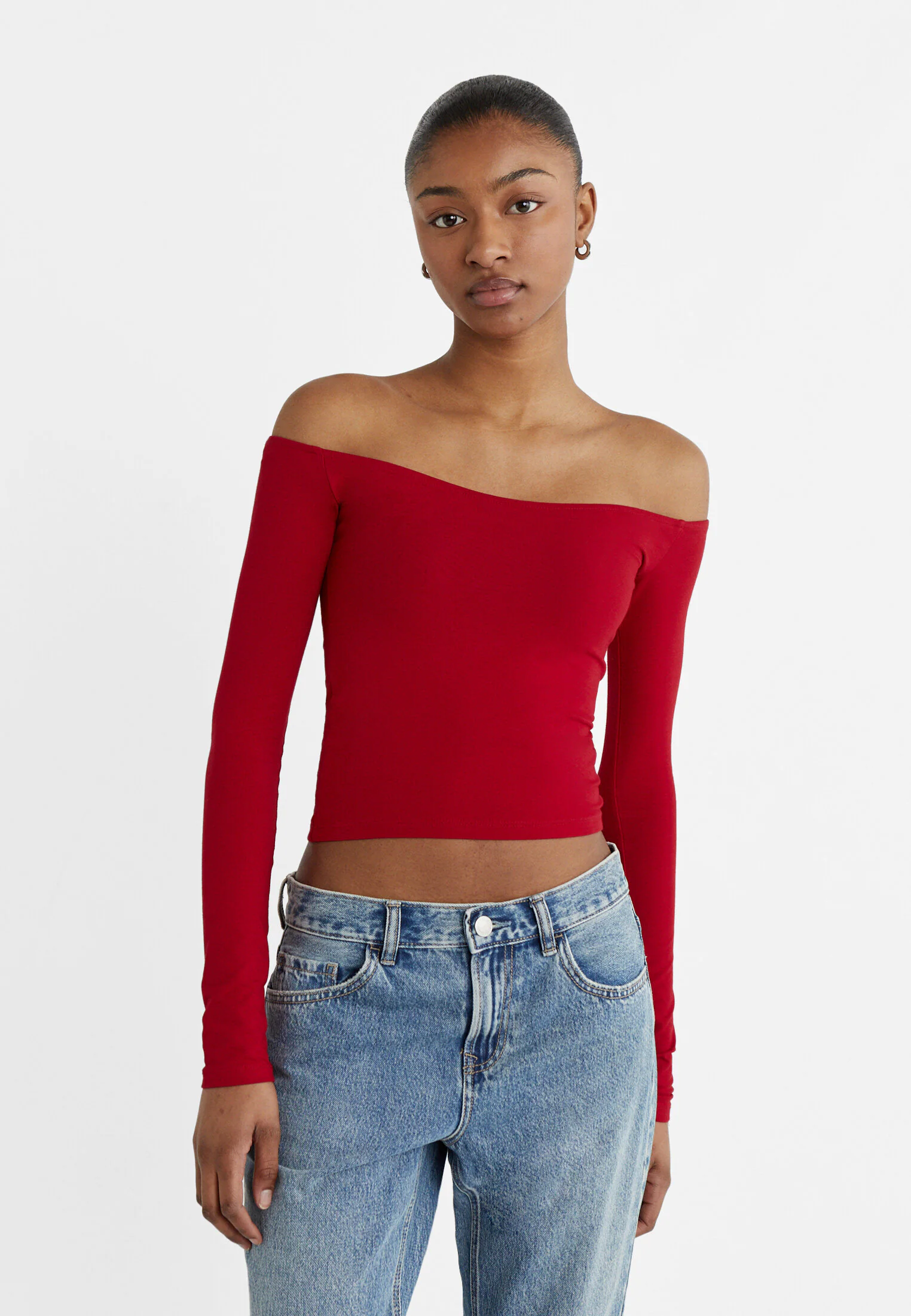 

Футболка с деталью выреза Stradivarius, красный