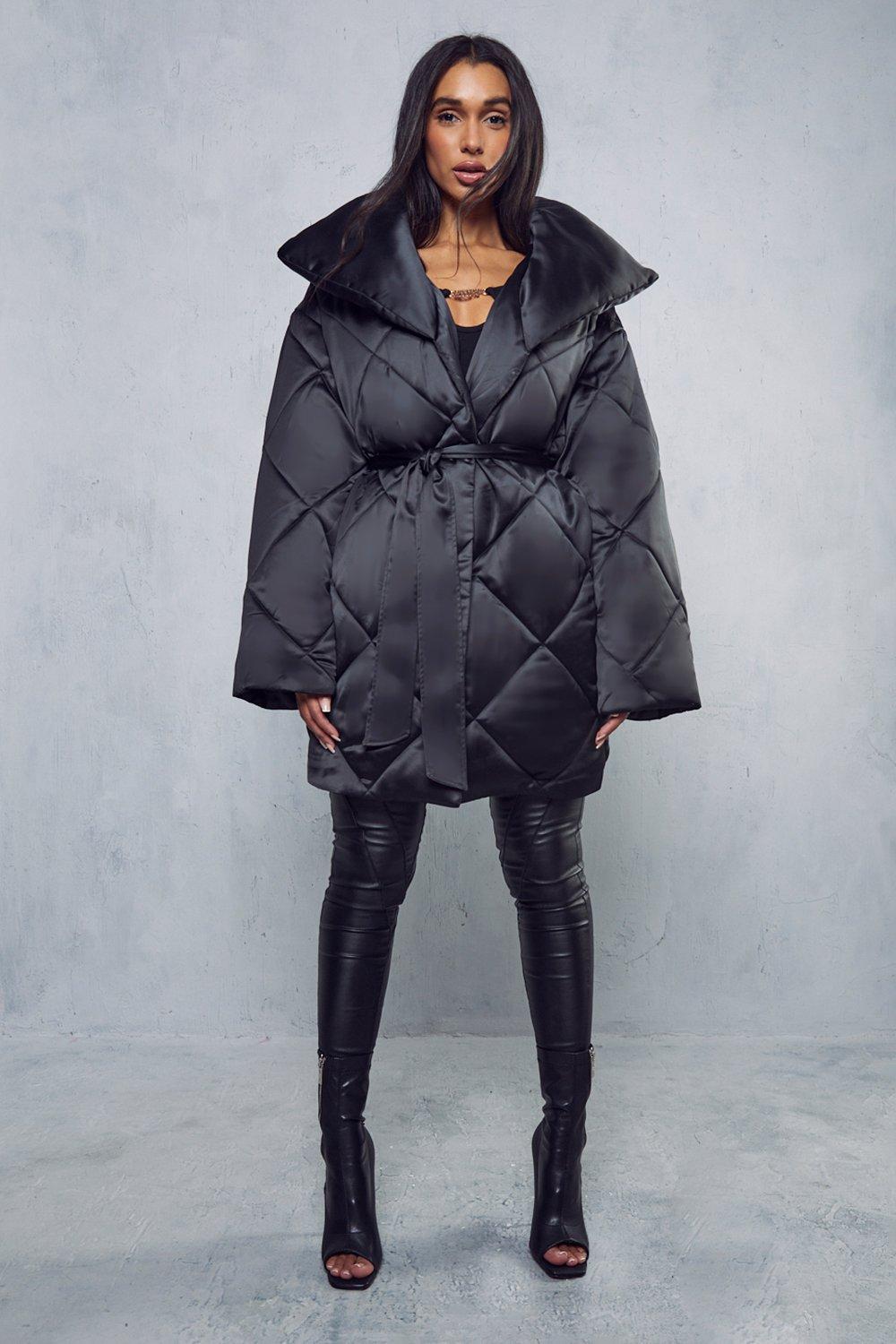 Стеганое пальто оверсайз с поясом MISSPAP, черный 12storeez пальто стеганое облегченное