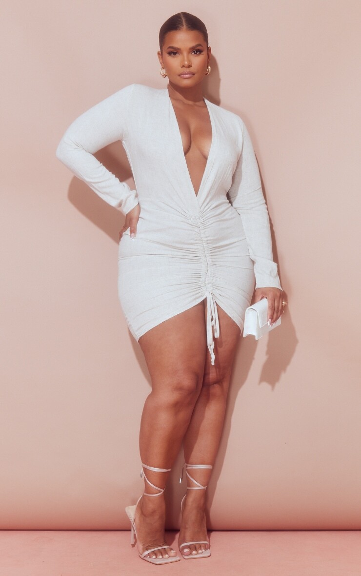 

PrettyLittleThing Облегающее платье Plus Stone со сборками спереди