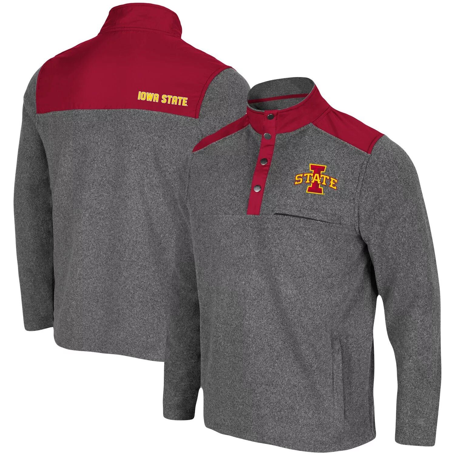 

Мужской темно-серый/кардинал Iowa State Cyclones Huff Snap Pullover Colosseum