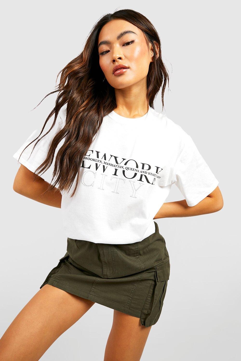 

Футболка оверсайз с принтом нью-йорк Boohoo, белый