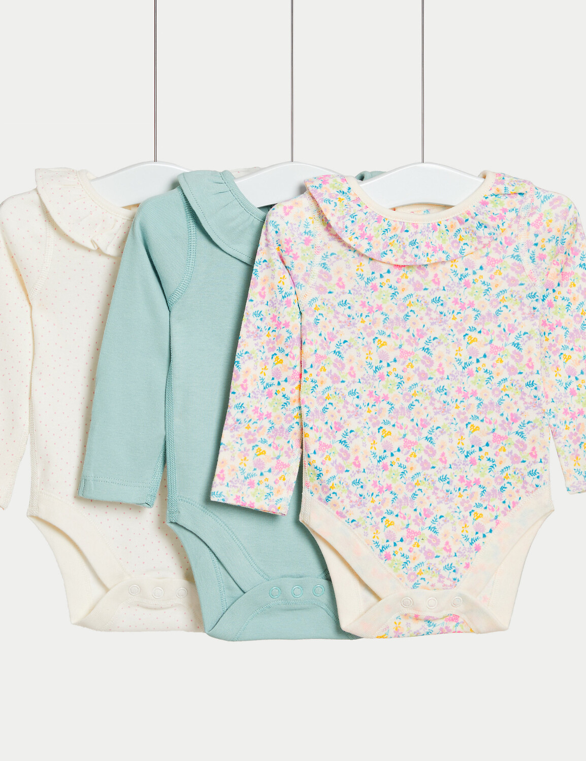 

3 боди из чистого хлопка с оборками (0–3 года) Marks & Spencer, розовый/белый