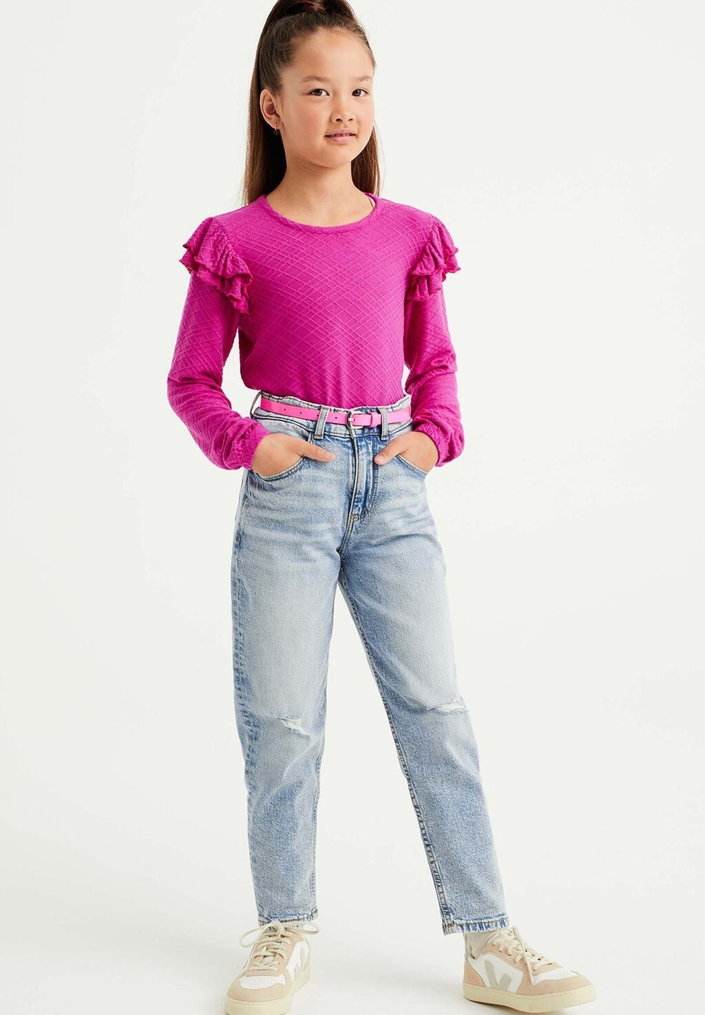 

Футболка с длинным рукавом WE Fashion, розовая, Розовый