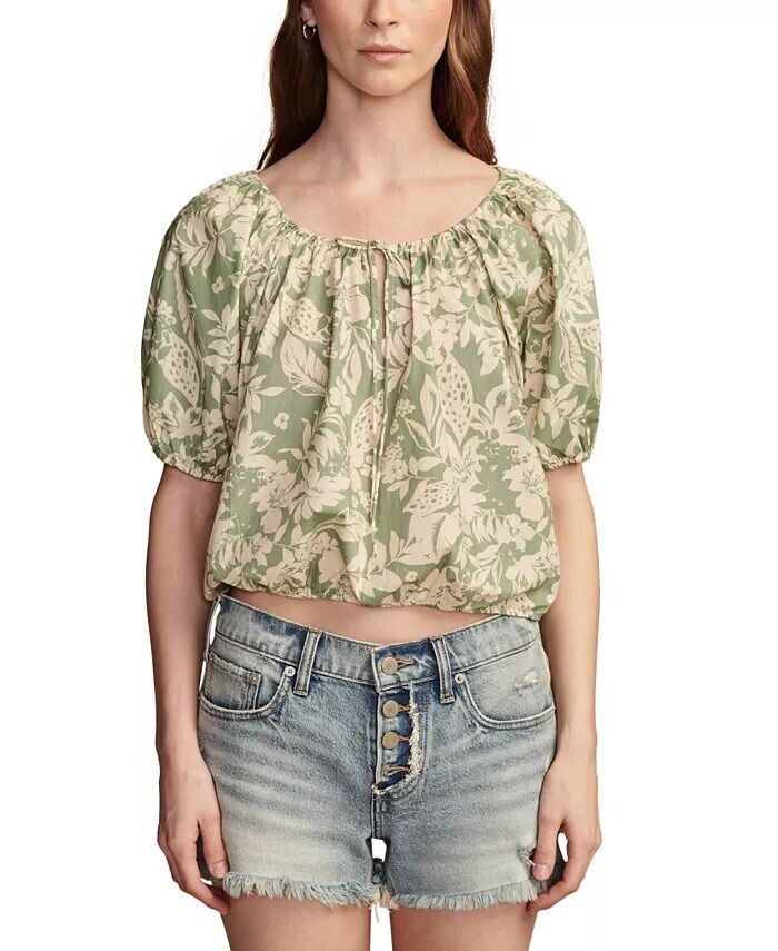 

Женский топ из хлопкового поплина со сборками Lucky Brand, зеленый