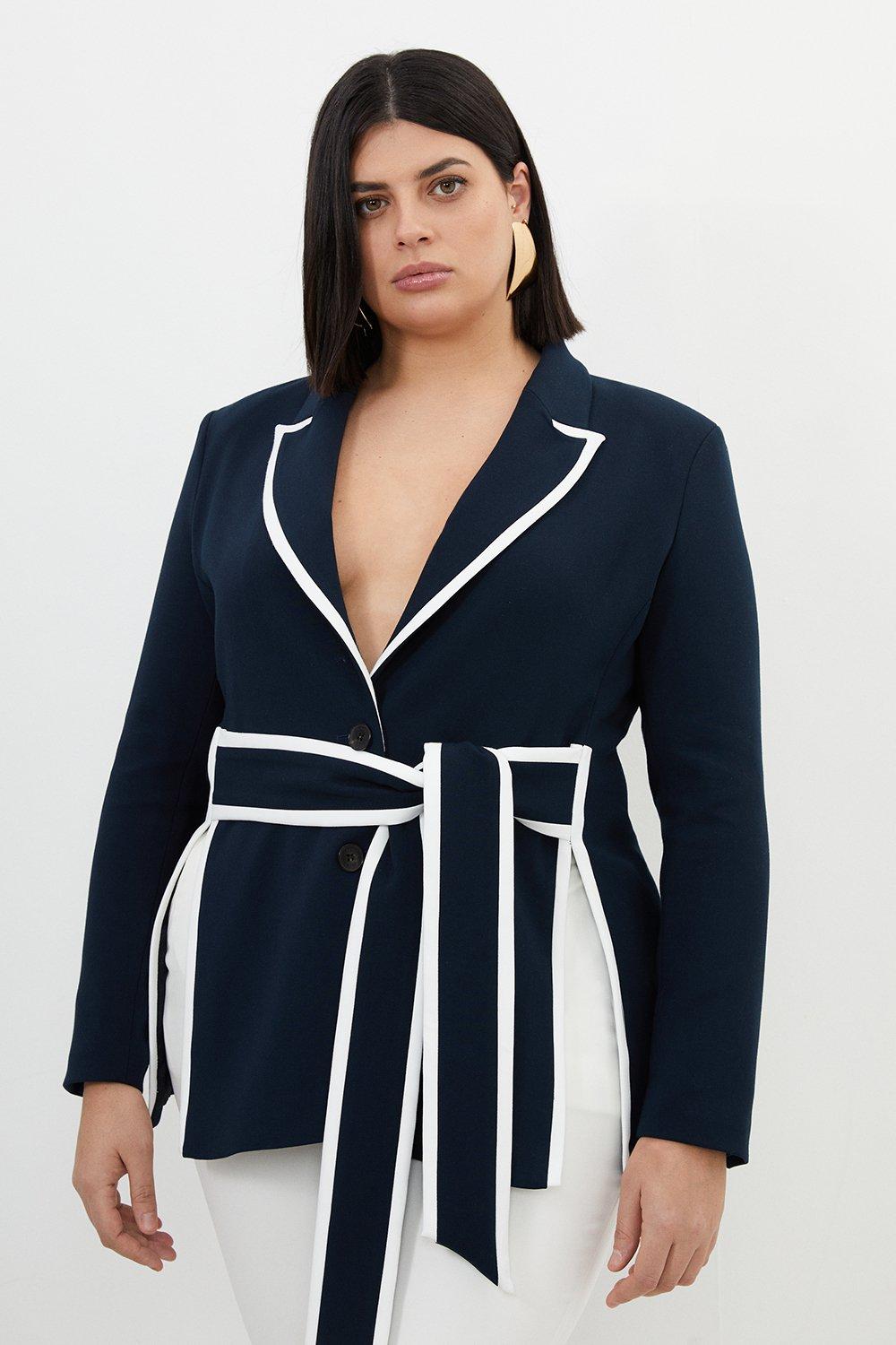 Компактный приталенный пиджак больших размеров с поясом и поясом Karen Millen, синий