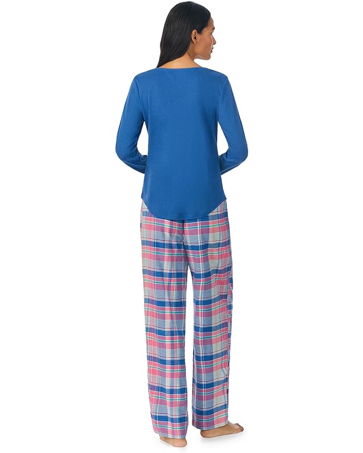 Пижамный комплект LAUREN Ralph Lauren Long Sleeve Knit Henley Top Woven Pants PJ Set, цвет Multi Plaid