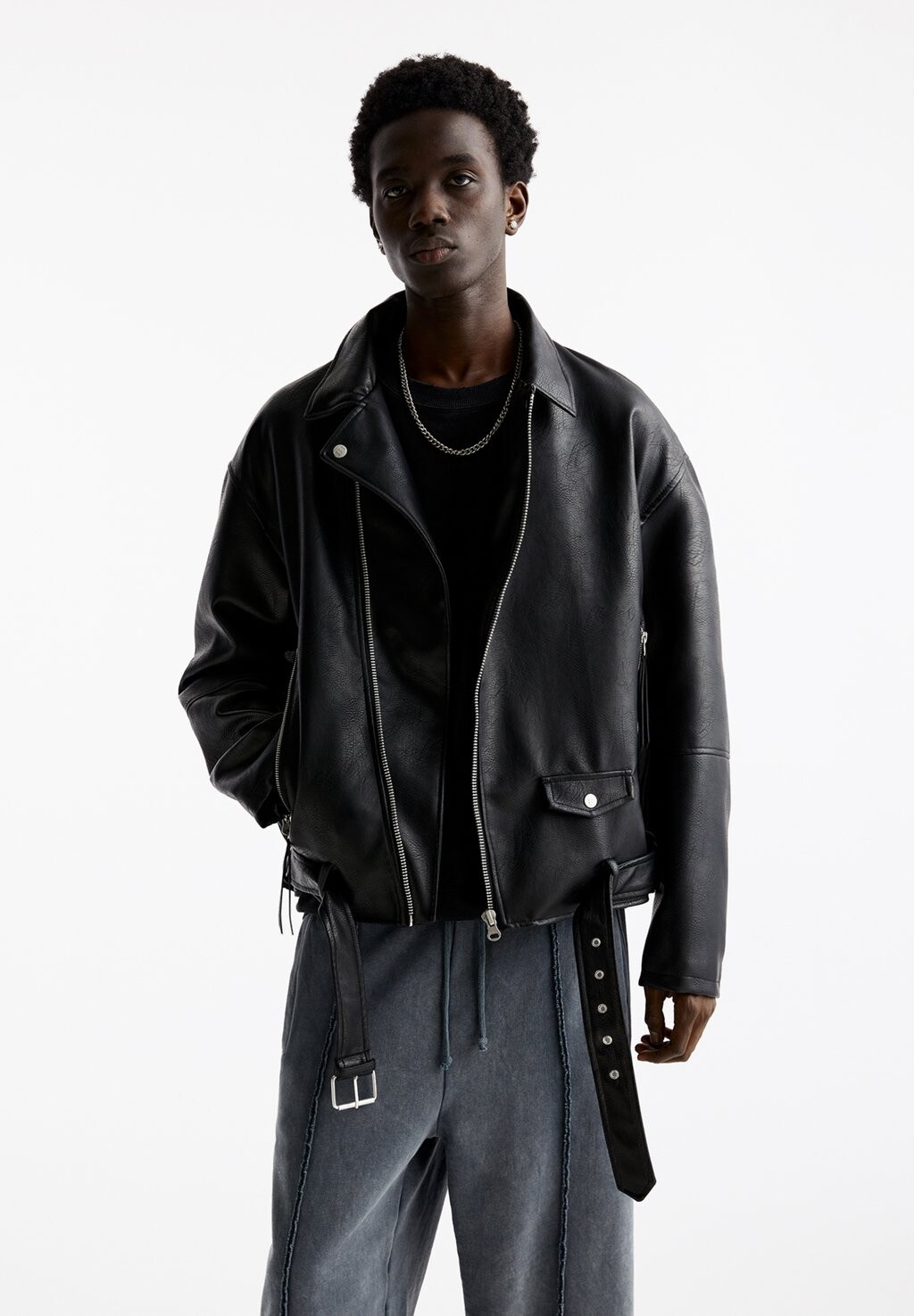 

Куртка из искусственной кожи BELTED PULL&BEAR, цвет black