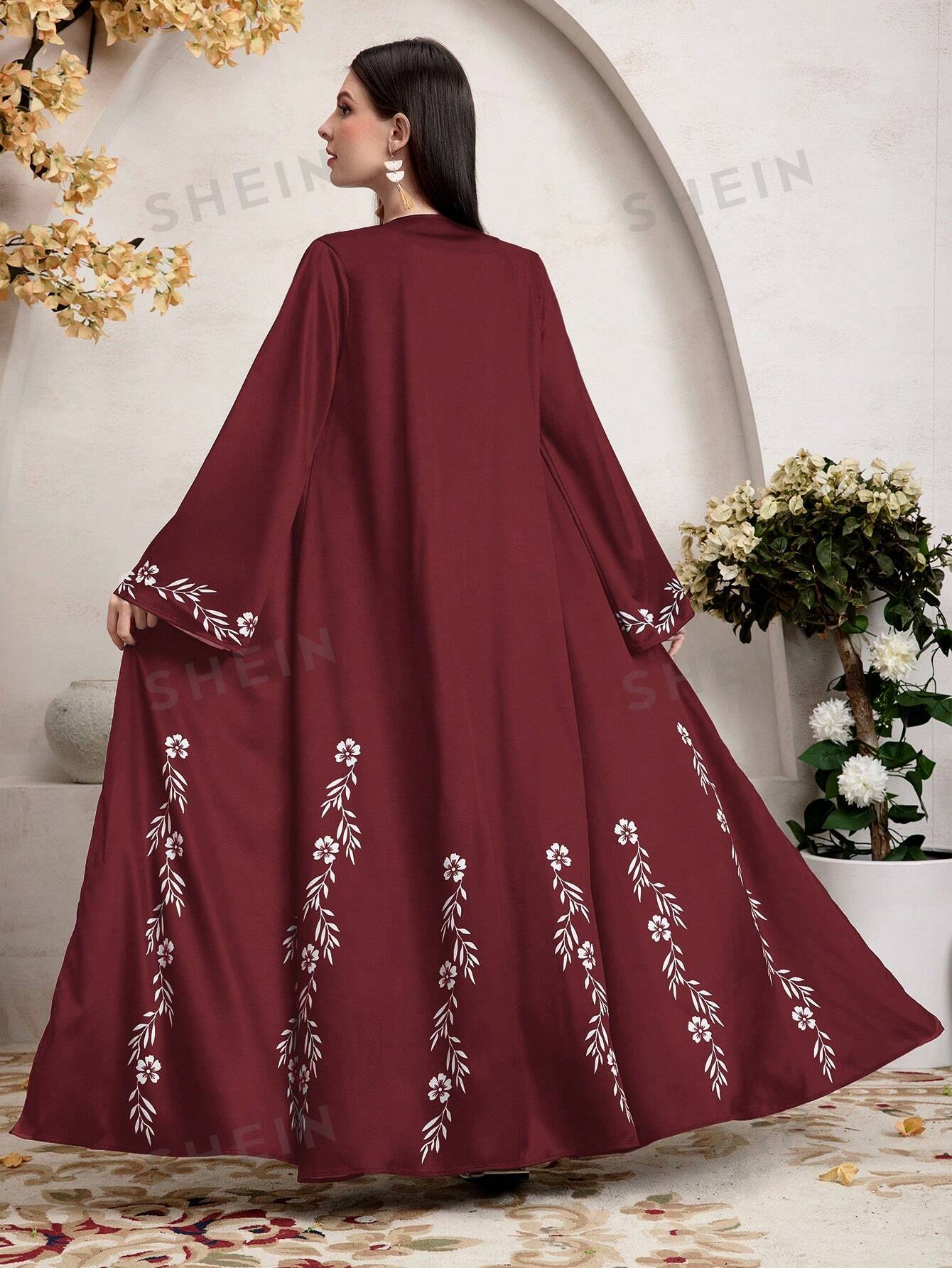 SHEIN Najma - женская длинная куртка с расклешенными рукавами и цветочным принтом, красный