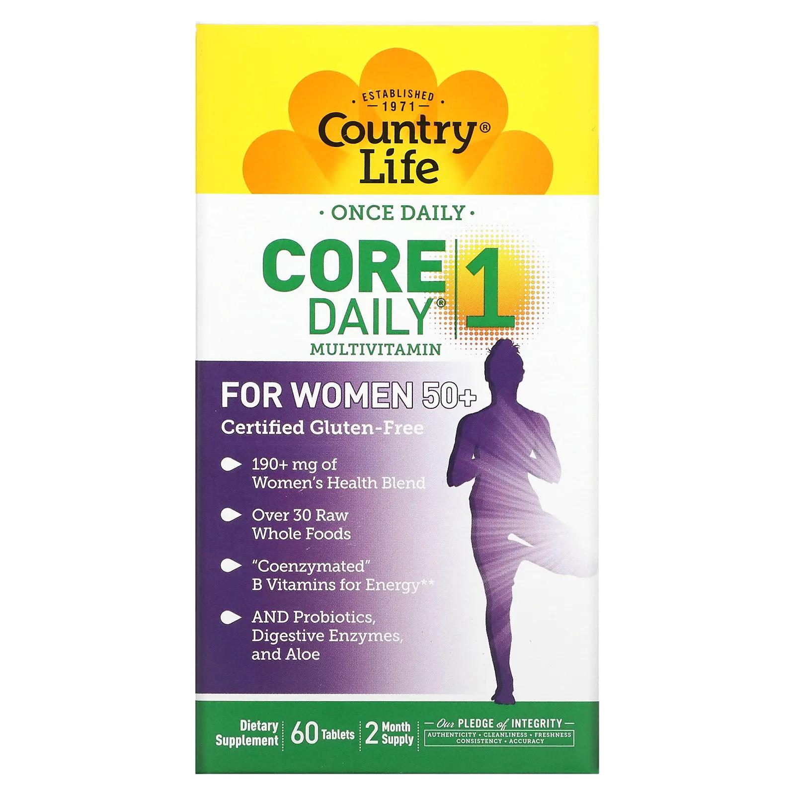 Country Life Core Daily -1 Мультивитамины для женщин за 50 60 таблеток мультивитамины для взрослых country life 60 конфет