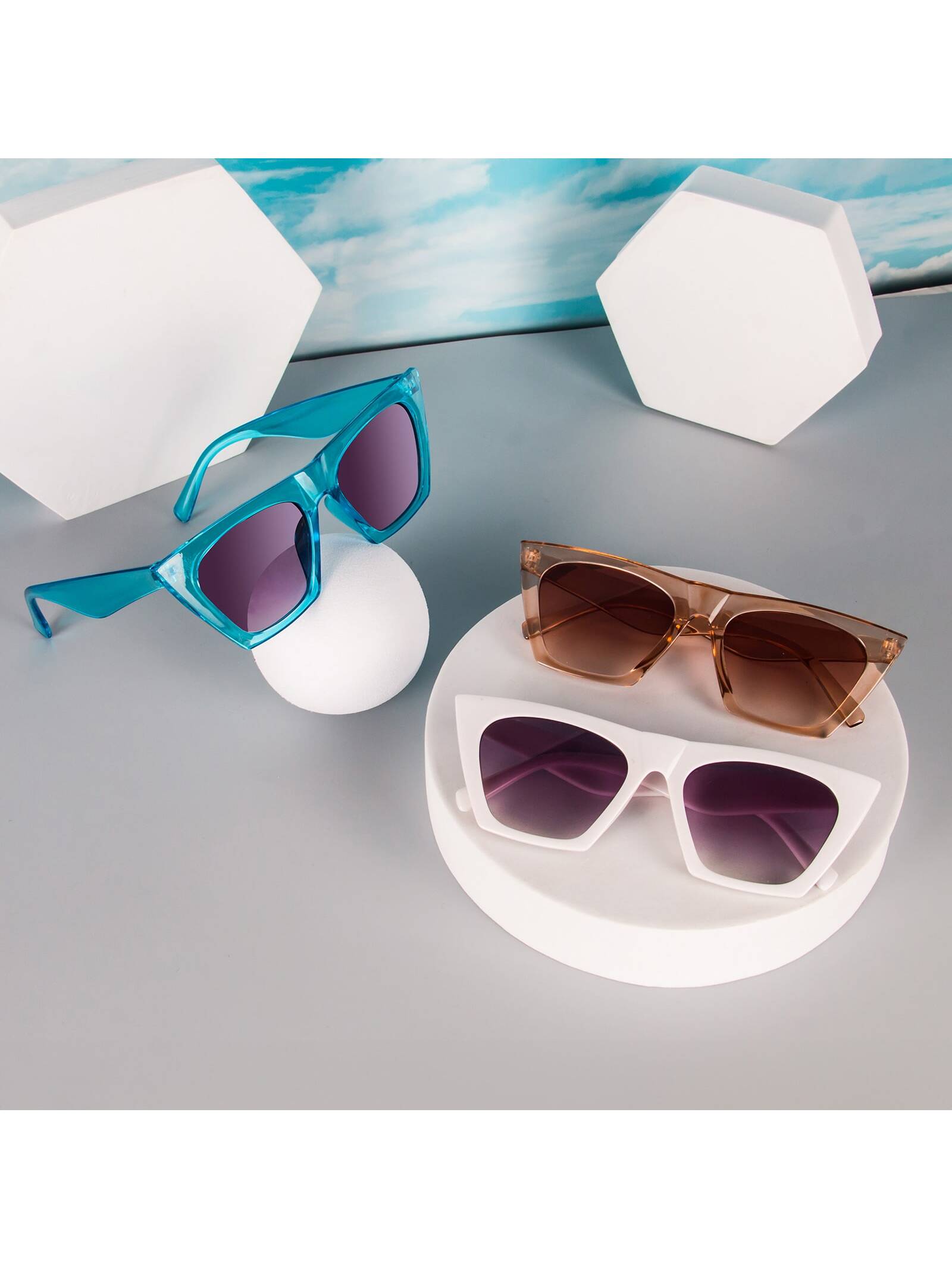 3 пары стильных солнцезащитных очков большого размера для женщин с защитой UV400