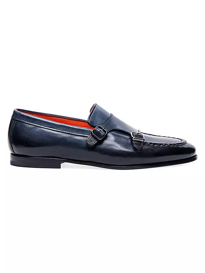 

Кожаные лоферы Carlos с двойной пряжкой Santoni, синий