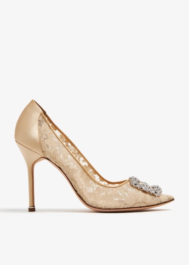 

Туфли Manolo Blahnik Hangisi Lace, бежевый