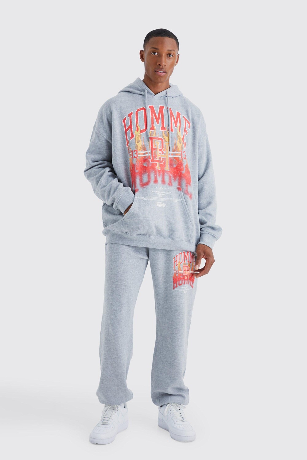 

Спортивный костюм с капюшоном homme графический Boohoo, серый