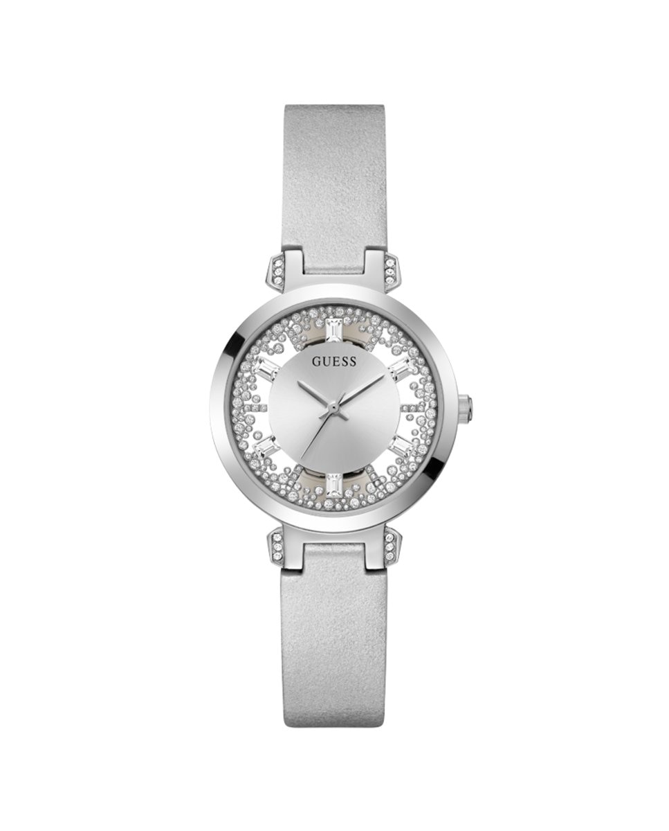 Кристально прозрачные женские часы GW0535L3 из кожи и серебряного ремешка Guess, серебро