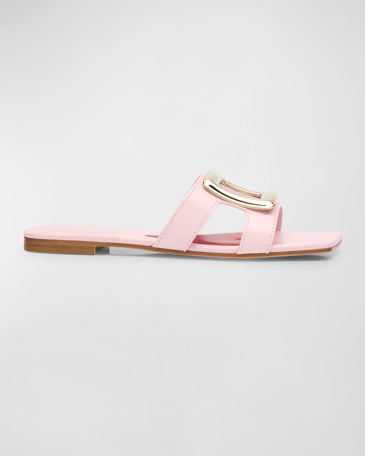 

Кожаные шлепанцы с пряжкой на плоской подошве Roger Vivier, цвет Teen Pink