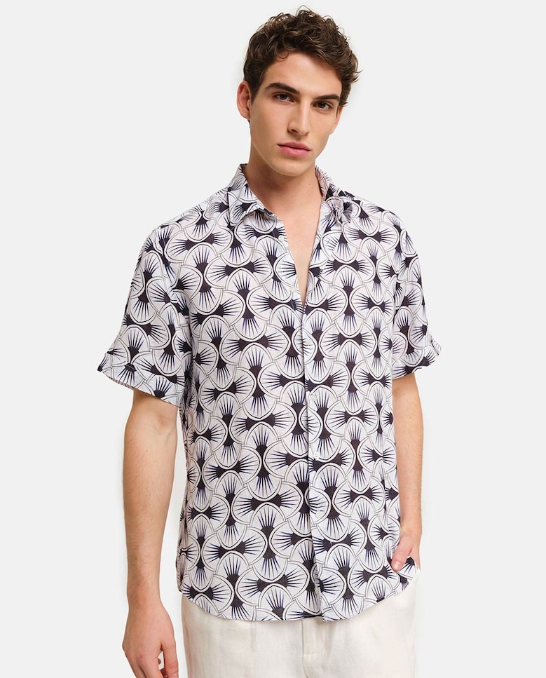 Классическая мужская льняная рубашка с разноцветным геометрическим принтом PENINSULA, мультиколор