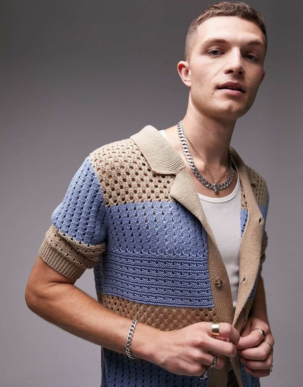 

Рубашка крючком Topman в каменном и синем цветах