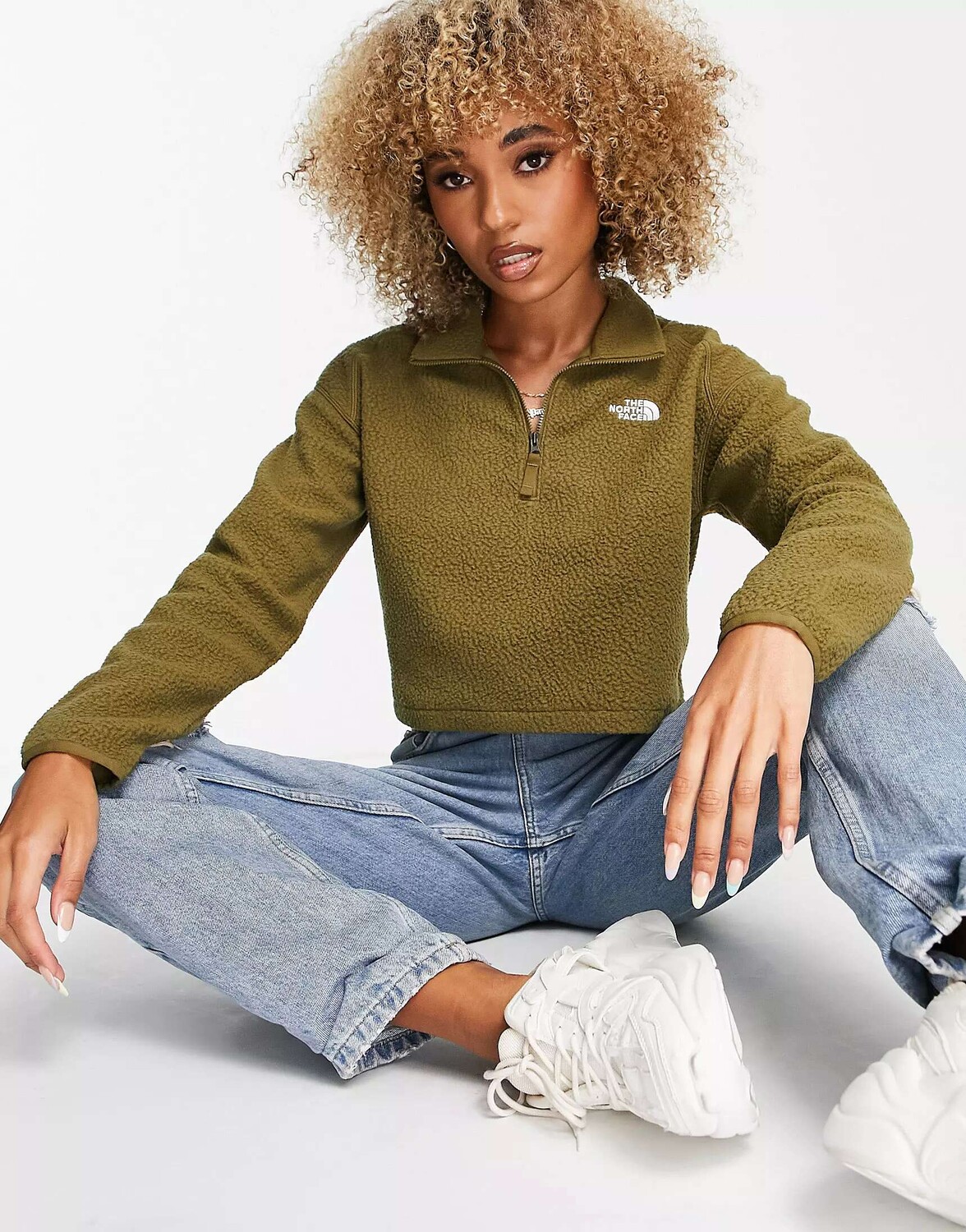 

Укороченный флис цвета хаки из шерпы с молнией 1/4 The North Face