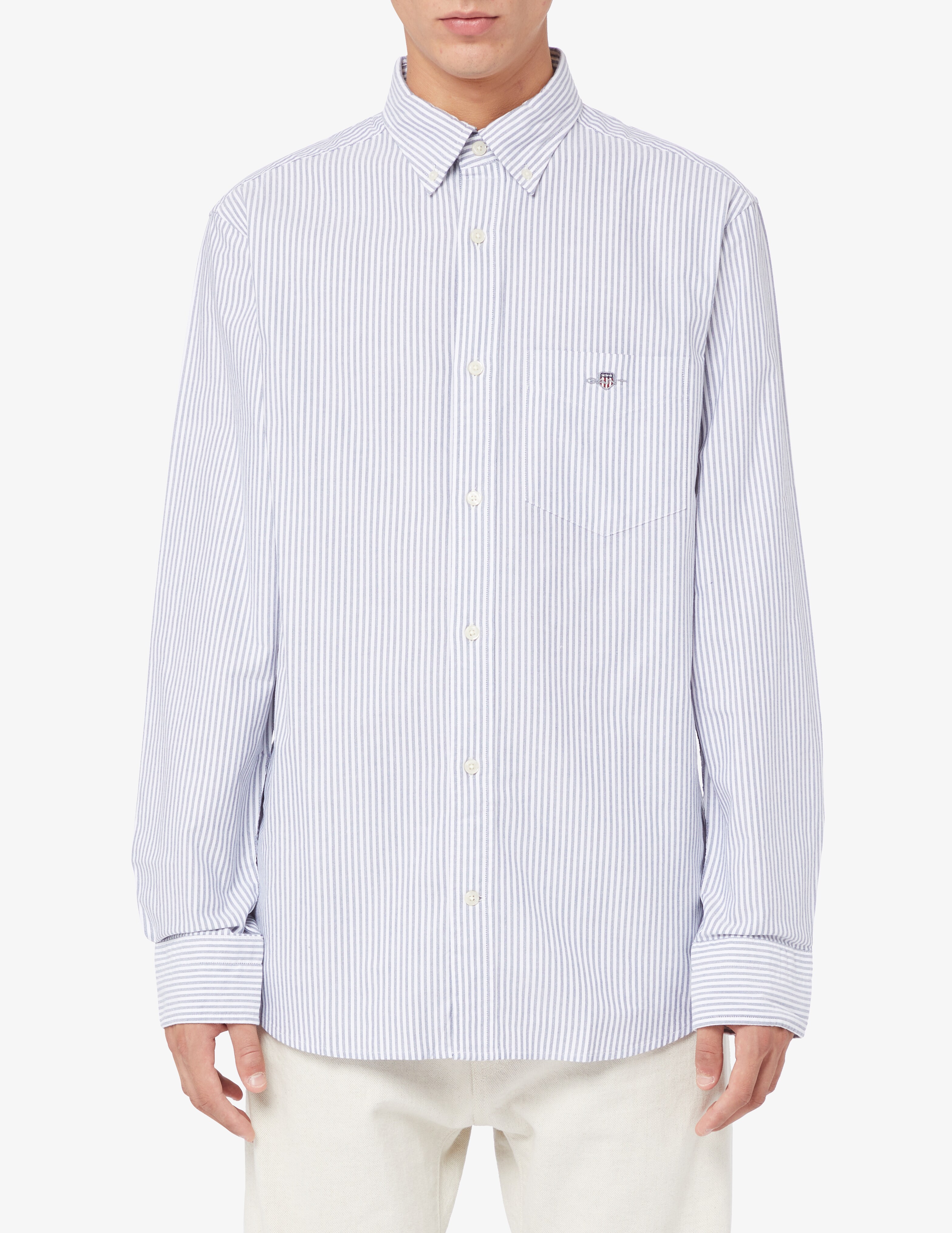 Оксфордская рубашка в мелкую полоску Gant, белый брюки oodji в мелкую полоску 48 размер новые