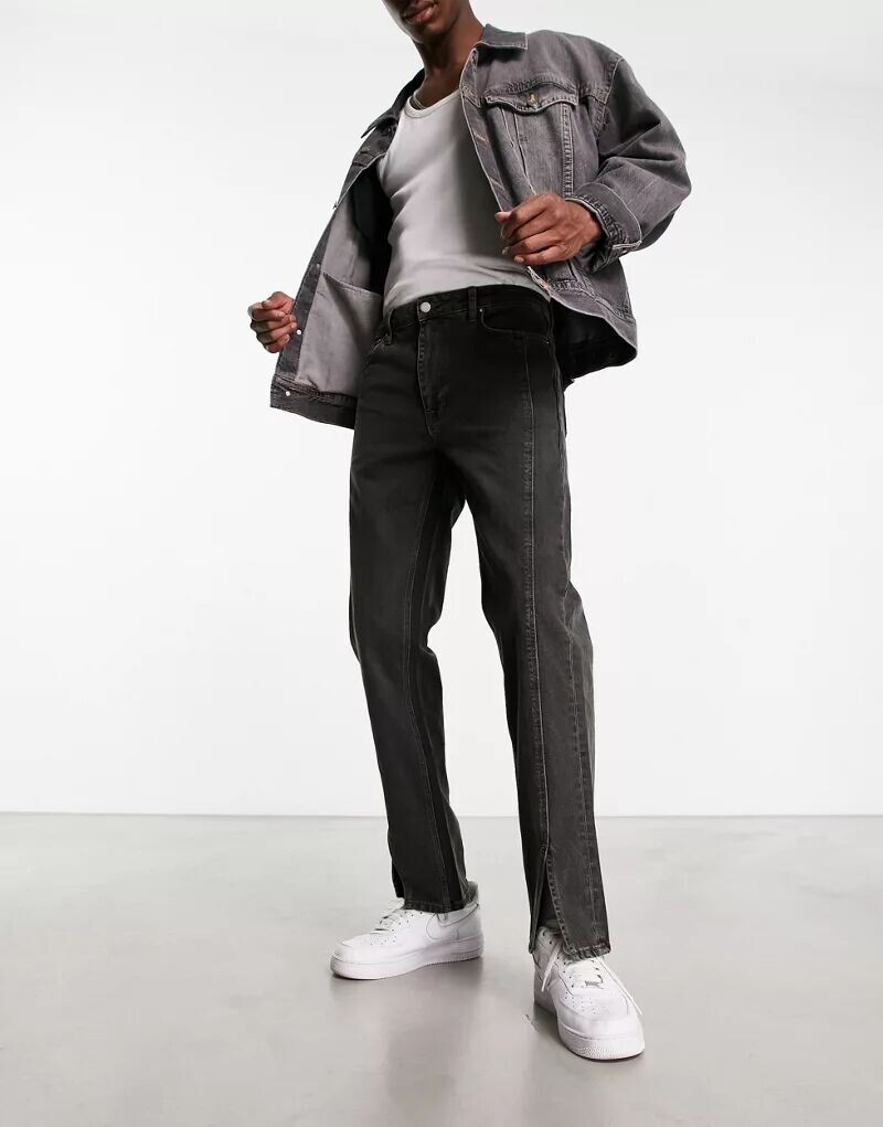 

Черные прямые джинсы с разрезом по низу ASOS Design