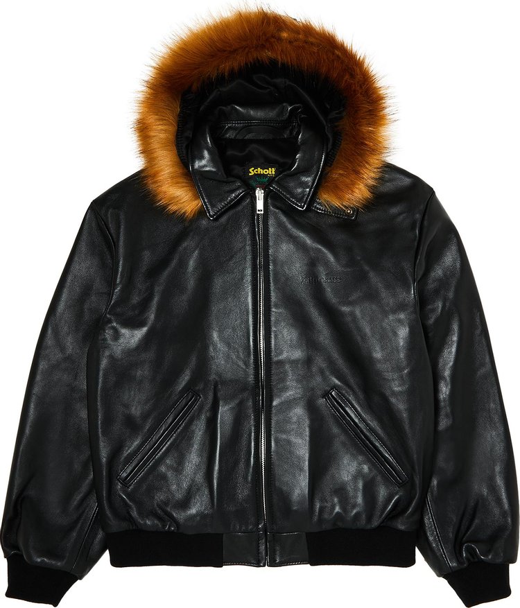 

Куртка Supreme x Schott Hooded Leather Bomber 'Black', черный