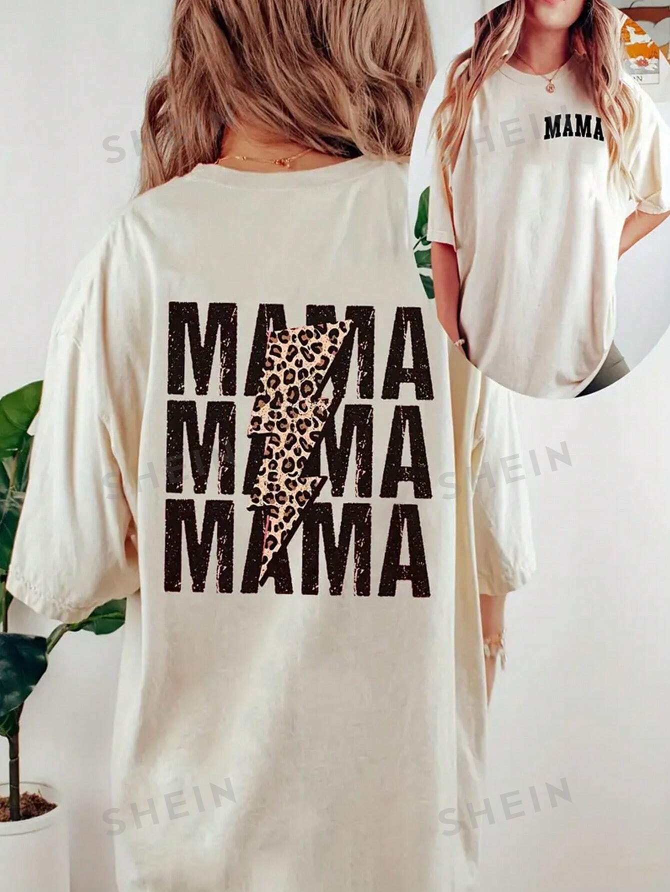 SHEIN LUNE Женская футболка с круглым вырезом и леопардовым принтом, абрикос