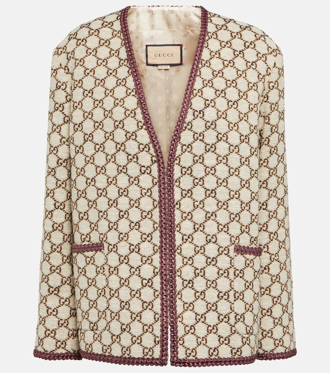 

Жаккардовый твидовый пиджак с узором GG GUCCI, бежевый