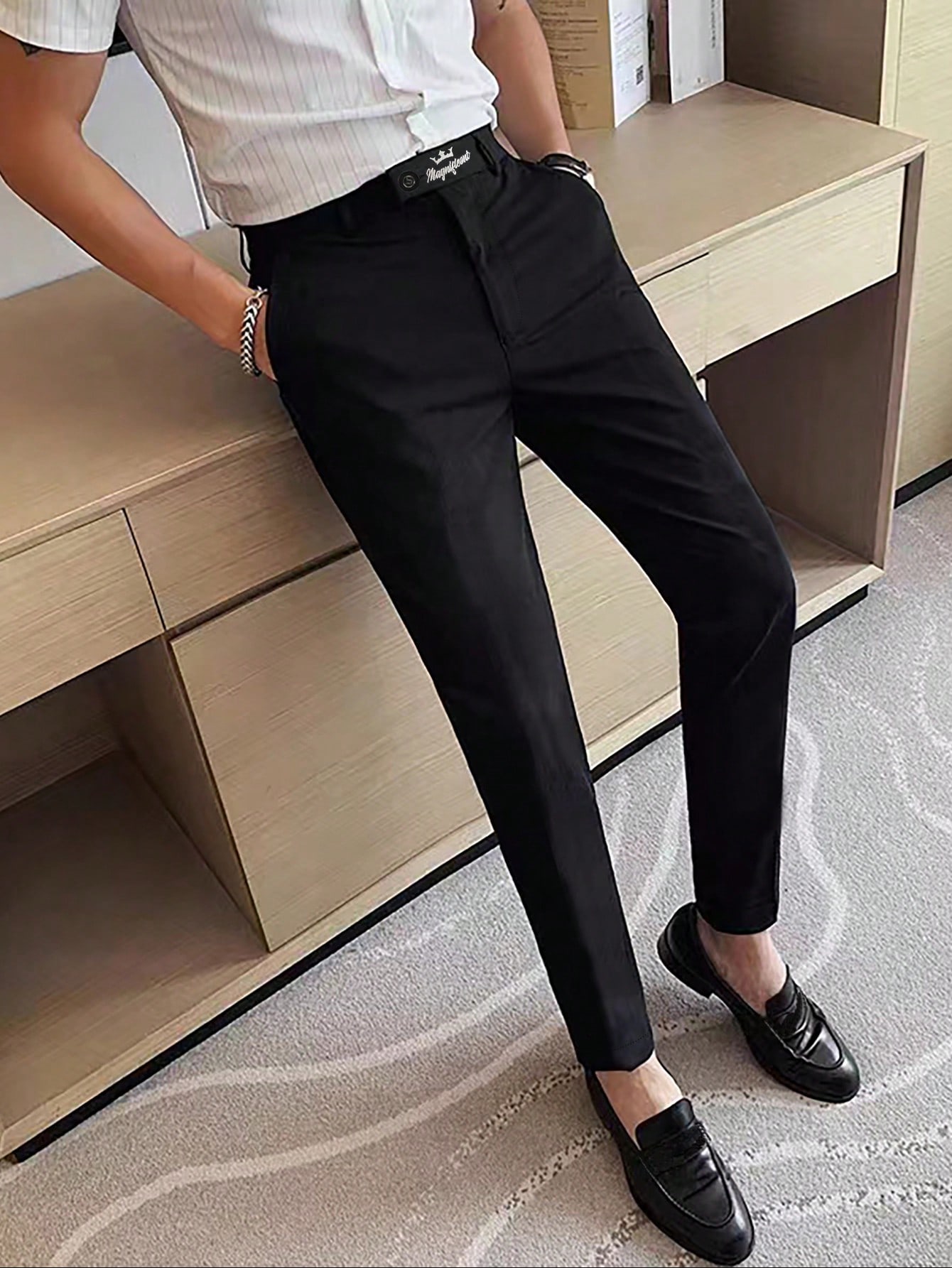 Мужские повседневные зауженные брюки Manfinity Mode с наклонными карманами, черный деловые облегающие брюки брендовая одежда новинка мужские осенне зимние однотонные брюки с вышивкой мужские модные брюки для отдыха